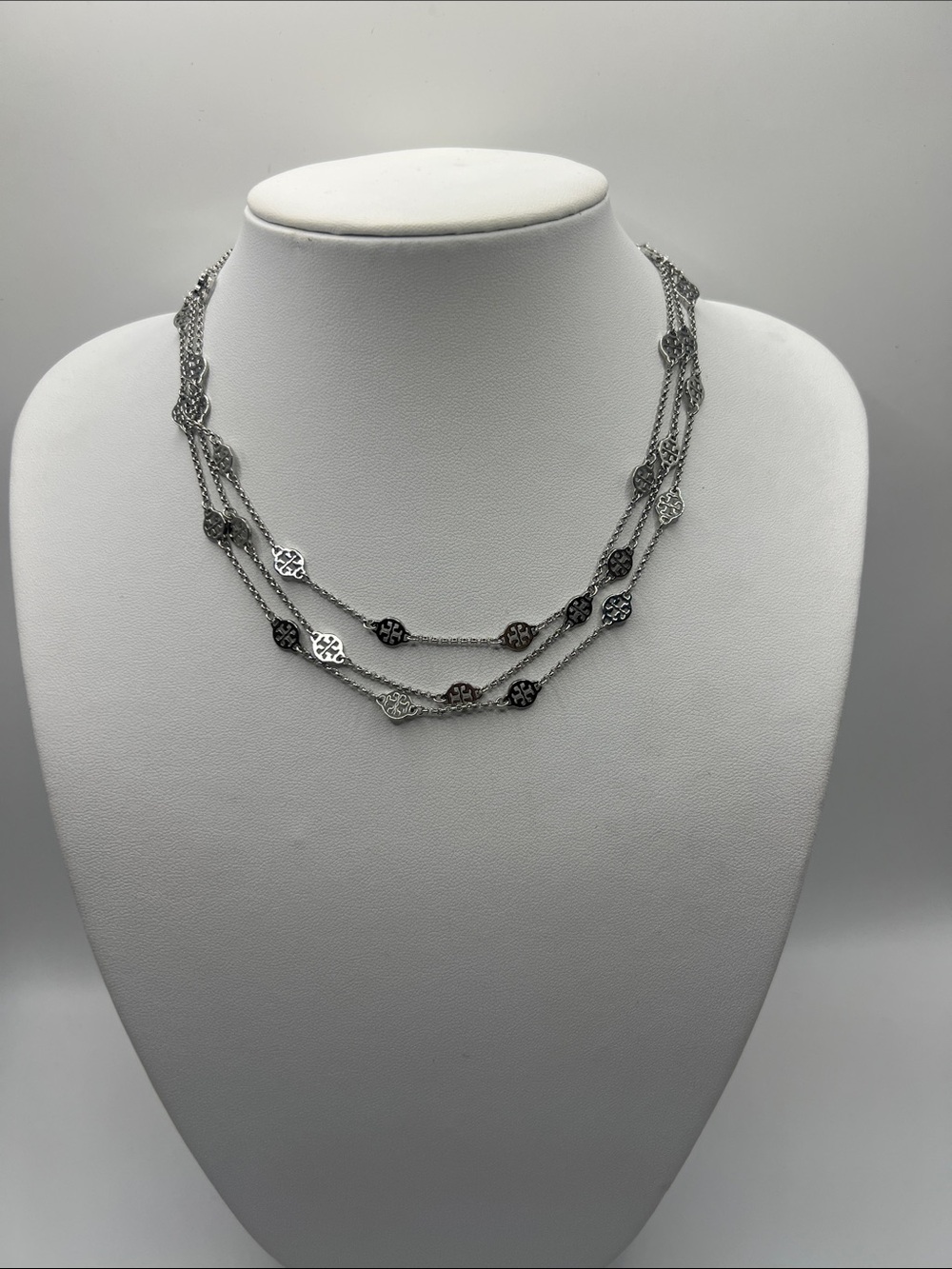 06. Tory Burch Silver Multi-Strand Filigree Disc Necklace 15” - 17”